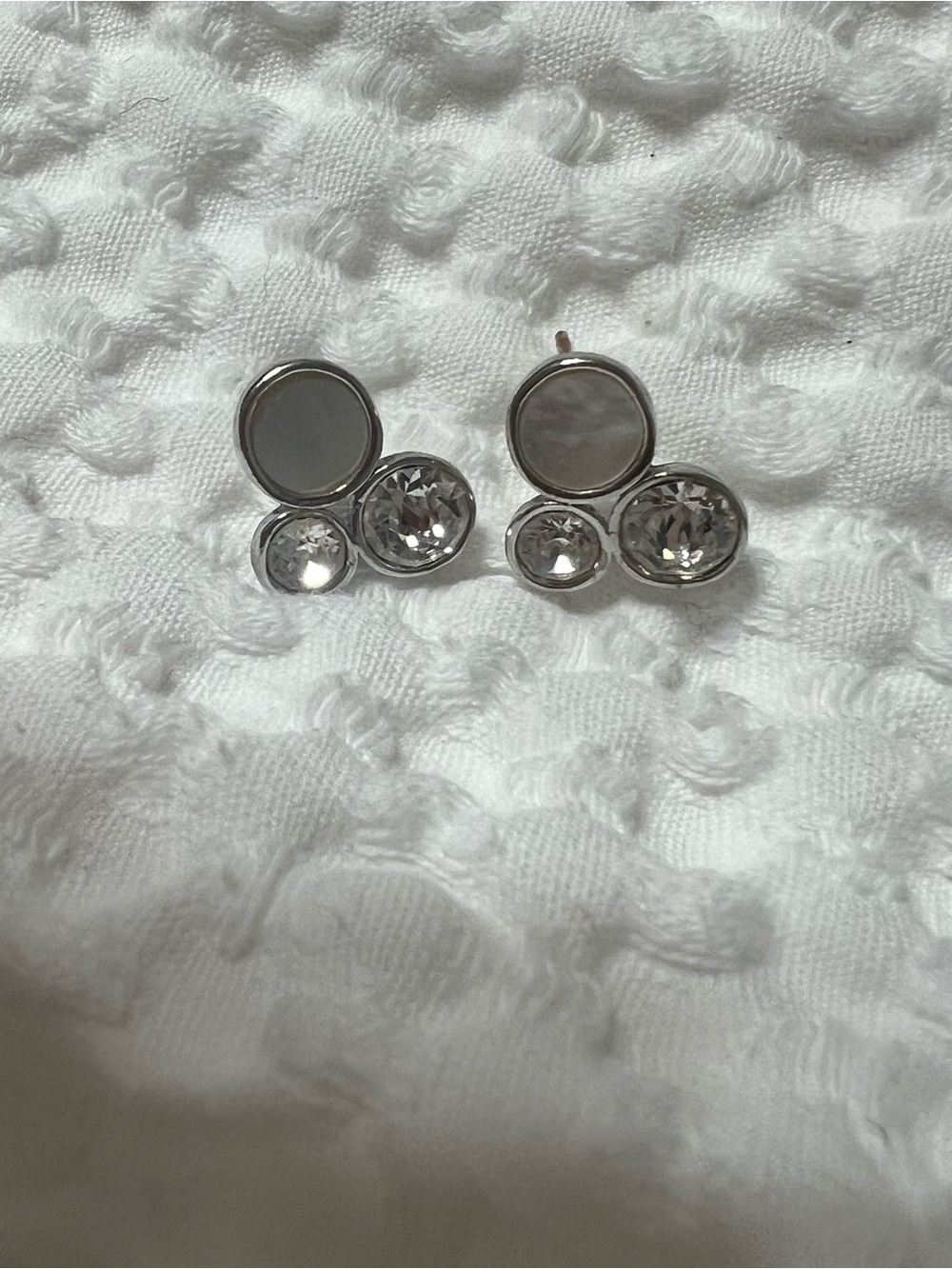 Silver-Tone Triple Crystal Stud Earrings - White/Silver